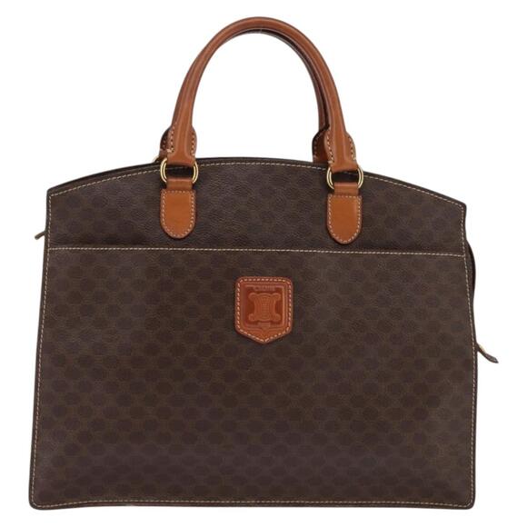 CELINE Macadam Canvas Hand Bag Pvc Leather Brown Gold - Picture 2 of 12